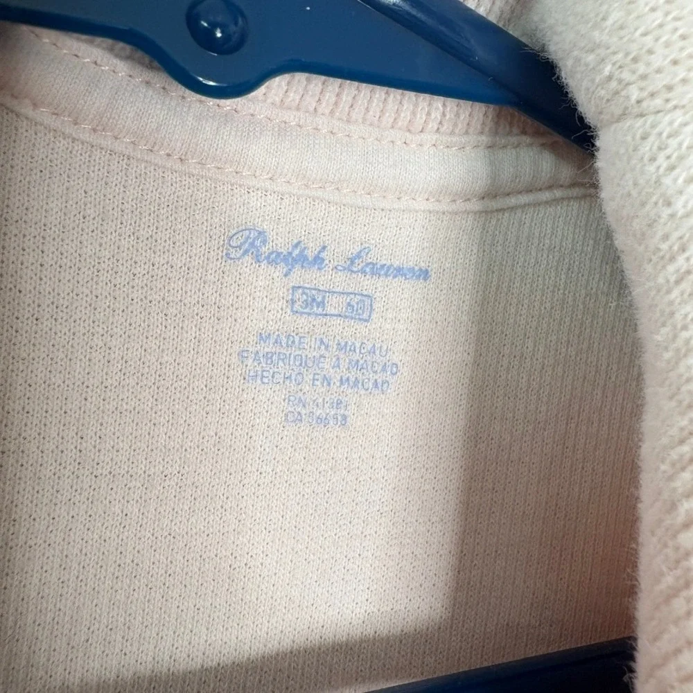 RALPH LAUREN Romper Outfit Size 3M‎ Pink Knit 100% Cotton Embroidered Pony